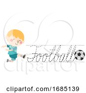 Poster, Art Print Of Kid Boy Trace Football Cursive Illustration
