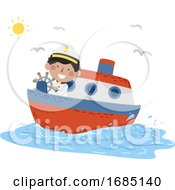 Kid Boy Travel Captain Ferry Illustration