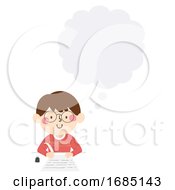 Kid Boy Write Quill Thinking Cloud Illustration by BNP Design Studio
