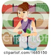 Poster, Art Print Of Teen Girl Bulk Shop Net Bag Illustration