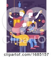 Poster, Art Print Of Party Drinks Bar People Illustration