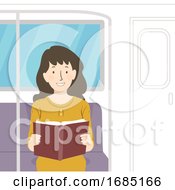 Girl Read Book Train Illustration