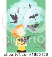 Poster, Art Print Of Girl Birds Rehabilitation Free Illustration