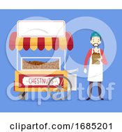 Man Chestnut Cart Illustration