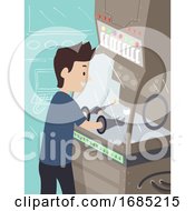 Poster, Art Print Of Man Glove Box Combustion Experiment Illustration