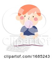 Poster, Art Print Of Kid Boy Bubble Gum Study Hack Illustration