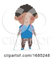 Kid Boy Kid Leg Brace Going School Illustration