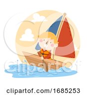 Kid Boy Boat Sailing Rowing Illustration