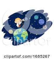 Poster, Art Print Of Kid Boy Astronomer Space Illustration