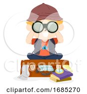 Poster, Art Print Of Kid Boy Travel Suitcase Binoculars Illustration