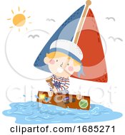 Kid Boy Travel Suitcase Sea Boat Illustration