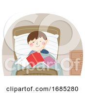Poster, Art Print Of Kid Boy Sleep Books Illustration