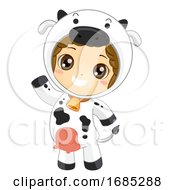 Poster, Art Print Of Kid Boy Animal Costume Cow Illustration