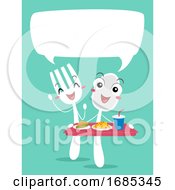 Poster, Art Print Of Mascot Spoon Fork Food Order Talk Illustration