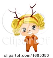 Poster, Art Print Of Kid Girl Woodland Animal Deer Costume Illustration