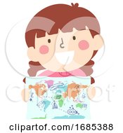 Poster, Art Print Of Kid Girl Hold Map Doodle Illustration