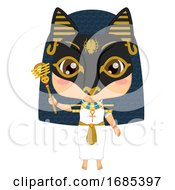 Kid Girl Egyptian God Bastet Costume Illustration