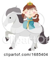 Kid Girl Princess White Horse Illustration