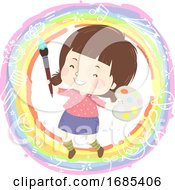 Kid Girl Paint Rainbow Illustration