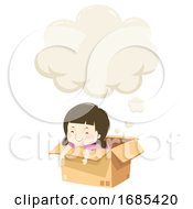 Poster, Art Print Of Kid Girl Imagination Box Speech Cloud Illustration