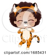 Poster, Art Print Of Kid Girl Safari Animal Tiger Costume Illustration