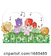 Poster, Art Print Of Mascot Flowers Sing Garden Illustration