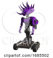 Poster, Art Print Of Cyborg Containing Black And White Anemone Dome Head And Light Chest Exoshielding And Ultralight Chest Exosuit And Rocket Pack And Six-Wheeler Base Purple Standing Looking Right Restful Pose