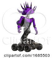 Poster, Art Print Of Cyborg Containing Black And White Anemone Dome Head And Light Chest Exoshielding And Ultralight Chest Exosuit And Rocket Pack And Six-Wheeler Base Purple Hero Pose
