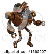 Droid Containing Dual Retro Camera Head And Laser Gun Head And Heavy Upper Chest And Ultralight Foot Exosuit Copper Fight Or Defense Pose