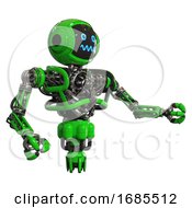 Poster, Art Print Of Droid Containing Digital Display Head And Stunned Expression And Heavy Upper Chest And No Chest Plating And Jet Propulsion Green Interacting
