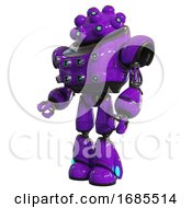 Automaton Containing Techno Multi Eyed Domehead Design And Heavy Upper Chest And Chest Energy Sockets And Light Leg Exoshielding Purple Facing Right View