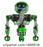 Poster, Art Print Of Droid Containing Digital Display Head And Stunned Expression And Heavy Upper Chest And No Chest Plating And Jet Propulsion Green Front View