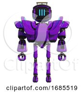 Poster, Art Print Of Cyborg Containing Digital Display Head And Three Vertical Line Design And Led And Protection Bars And Heavy Upper Chest And Heavy Mech Chest And Battle Mech Chest And Ultralight Foot Exosuit Purple