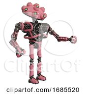 Poster, Art Print Of Robot Containing Techno Multi-Eyed Domehead Design And Heavy Upper Chest And No Chest Plating And Ultralight Foot Exosuit Pink Interacting