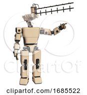 Poster, Art Print Of Automaton Containing Dual Retro Camera Head And Wireless Internet Transmitter Head And Light Chest Exoshielding And Prototype Exoplate Chest And Prototype Exoplate Legs Off-White