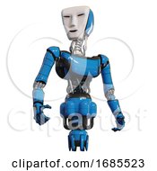 Poster, Art Print Of Cyborg Containing Humanoid Face Mask And Light Chest Exoshielding And Ultralight Chest Exosuit And Jet Propulsion Blue Hero Pose