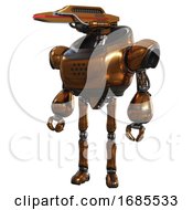 Poster, Art Print Of Droid Containing Dual Retro Camera Head And Laser Gun Head And Heavy Upper Chest And Ultralight Foot Exosuit Copper Standing Looking Right Restful Pose