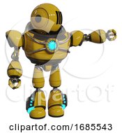 Poster, Art Print Of Android Containing Round Head And Three Lens Sentinel Visor And Heavy Upper Chest And Chest Blue Energy Core And Light Leg Exoshielding And Megneto-Hovers Foot Mod Yellow