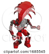 Poster, Art Print Of Cyborg Containing Flat Elongated Skull Head And Heavy Upper Chest And No Chest Plating And Prototype Exoplate Legs Red Fight Or Defense Pose