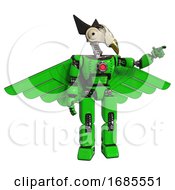 Poster, Art Print Of Mech Containing Bird Skull Head And Bone Skull Eye Holes And Robobeak Design And Light Chest Exoshielding And Red Energy Core And Pilots Wings Assembly And Prototype Exoplate Legs Green