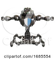Poster, Art Print Of Bot Containing Techno Multi-Eyed Domehead Design And Heavy Upper Chest And Blue Shield Defense Design And Insect Walker Legs Metal T-Pose