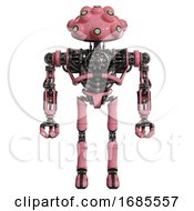 Poster, Art Print Of Robot Containing Techno Multi-Eyed Domehead Design And Heavy Upper Chest And No Chest Plating And Ultralight Foot Exosuit Pink Front View