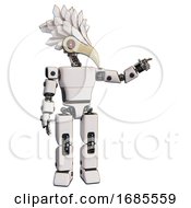 Poster, Art Print Of Droid Containing Bird Skull Head And Red Line Eyes And Bird Feather Design And Light Chest Exoshielding And Prototype Exoplate Chest And Prototype Exoplate Legs White