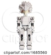 Poster, Art Print Of Droid Containing Bird Skull Head And Red Line Eyes And Bird Feather Design And Light Chest Exoshielding And Prototype Exoplate Chest And Prototype Exoplate Legs White Front View