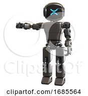 Poster, Art Print Of Bot Containing Digital Display Head And Wince Symbol Expression And Light Chest Exoshielding And Prototype Exoplate Chest And Prototype Exoplate Legs Metal Arm Out Holding Invisible Object
