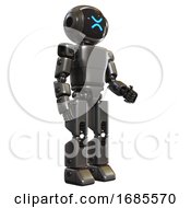 Poster, Art Print Of Bot Containing Digital Display Head And Wince Symbol Expression And Light Chest Exoshielding And Prototype Exoplate Chest And Prototype Exoplate Legs Metal Facing Left View