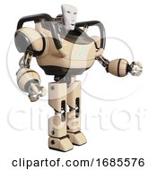 Poster, Art Print Of Droid Containing Humanoid Face Mask And Heavy Upper Chest And Triangle Of Blue Leds And Prototype Exoplate Legs Off-White Interacting
