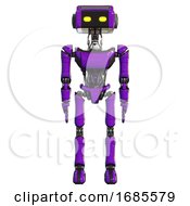 Poster, Art Print Of Robot Containing Dual Retro Camera Head And Retro Tech Device Head And Light Chest Exoshielding And Ultralight Chest Exosuit And Ultralight Foot Exosuit Purple Front View