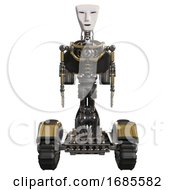 Poster, Art Print Of Mech Containing Humanoid Face Mask And Light Chest Exoshielding And Rocket Pack And No Chest Plating And Tank Tracks Gold Front View
