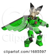 Poster, Art Print Of Mech Containing Bird Skull Head And Bone Skull Eye Holes And Robobeak Design And Light Chest Exoshielding And Red Energy Core And Pilots Wings Assembly And Prototype Exoplate Legs Green